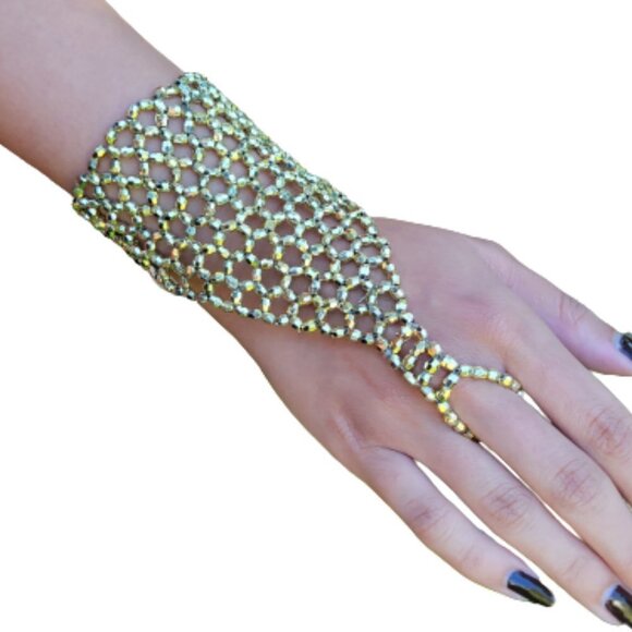 STRETCHY Gold Wrist Bracelet Sparkly Stretch Bracelet Belly Dance NEW - Picture 2 of 7